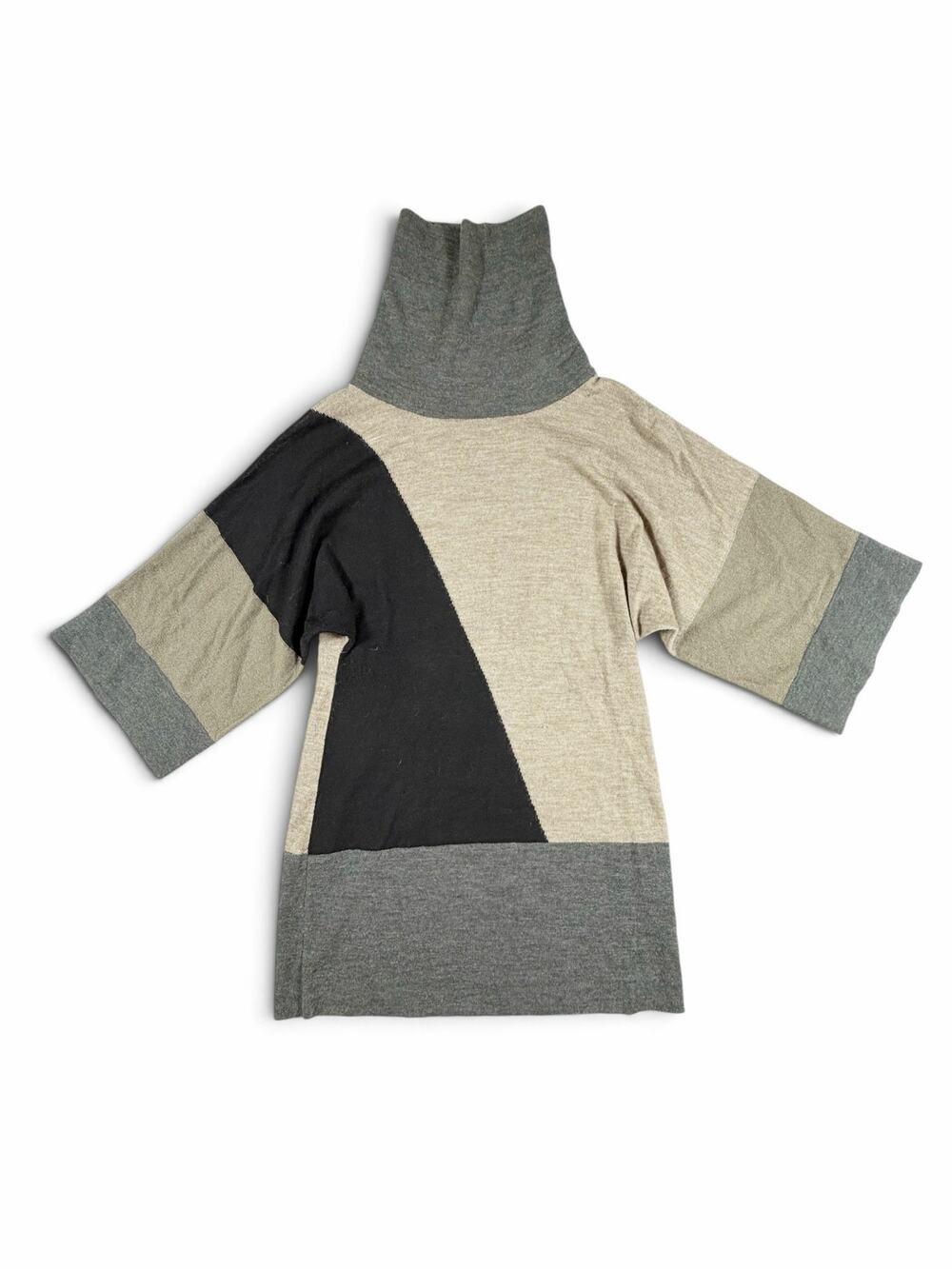 Kensie Colorblock Wool Alpaca Turtleneck Tunic Sweater Gray Medium